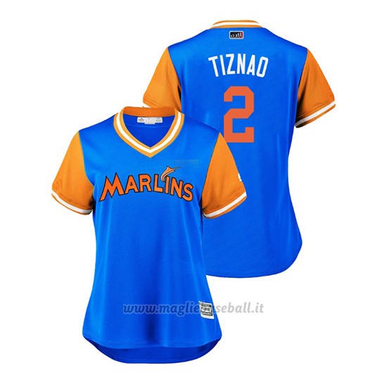 Maglia Baseball Donna Miami Marlins Yadiel Rivera 2018 Llws Players Weekend Tiznao Light TOrnto Blue Jays